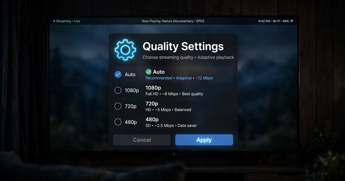 HiStream streaming quality settings 480p 720p 1080p options